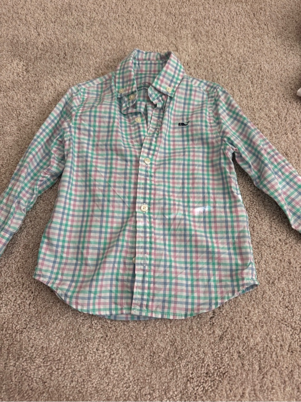Vineyard Vines Boys Plaid Button-Down in Green & Pink